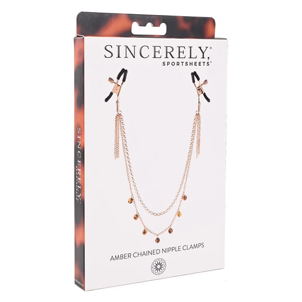 Sportsheets Amber Chained Nipple Clamps - Łańcuszki na sutki