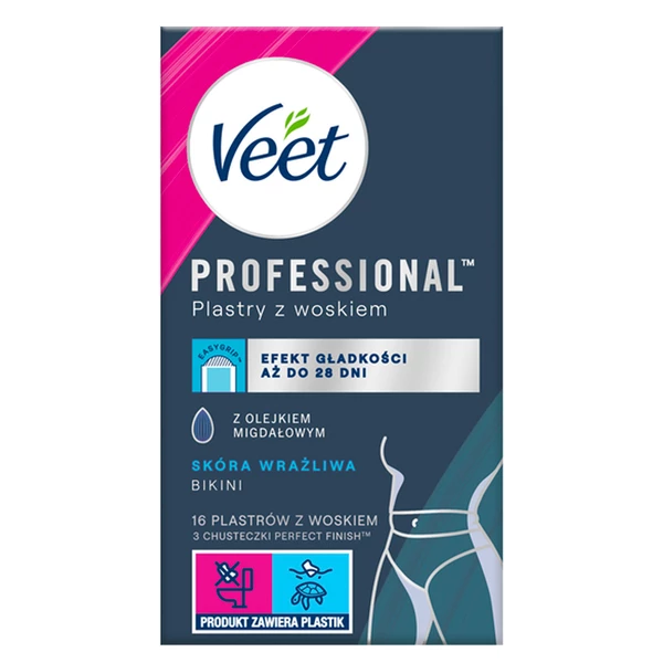 Veet Professional - plastry z woskiem do depilacji bikini, dla skóry wrażliwej, 16 szt.