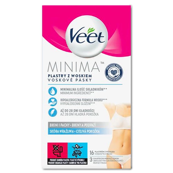 VEET MINIMA - Plastry do depilacji bikini i pach, dla skóry wrażliwej, 16 szt.