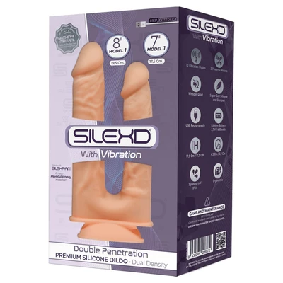 Silexd Model 1 (8 7') Sz01M Flesh Box Motor - Podwójne wibrujące dildo na przyssawce