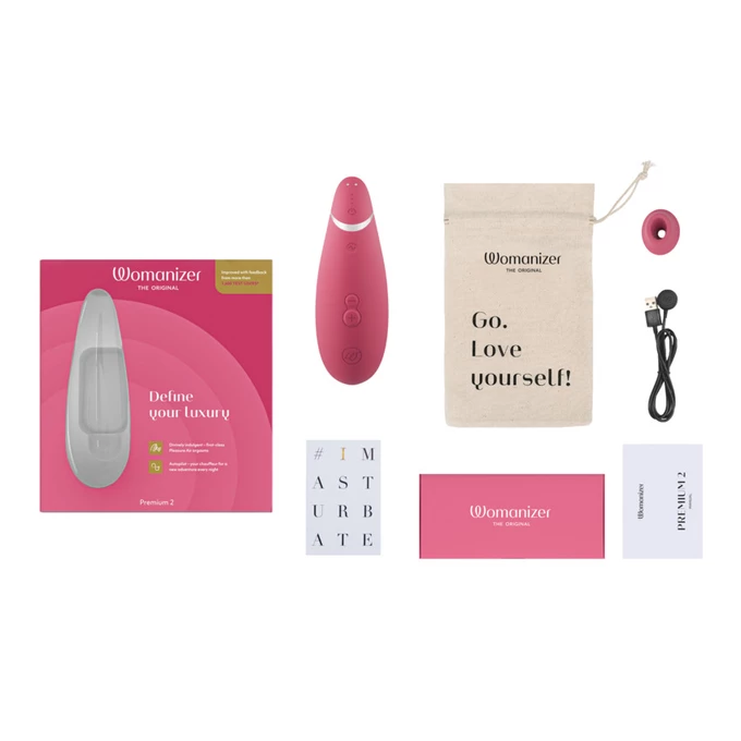 Womanizer Premium 2, Raspberry - Bezdotykowy masażer łechtaczki, Malinowy
