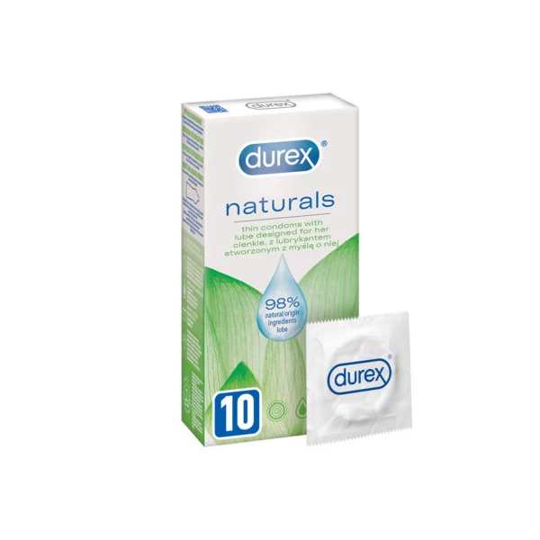 Durex Naturals - Prezerwatywy cienkie, wzbogacone lubrykantem, 10 szt.