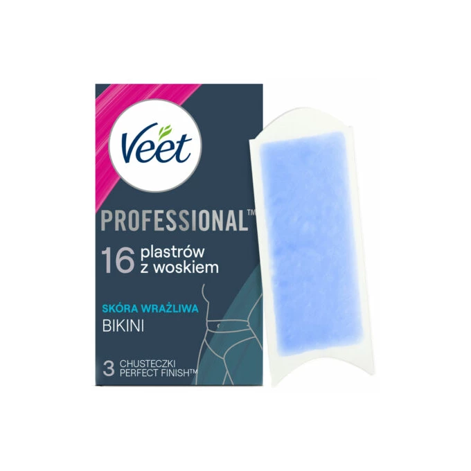 Veet Professional - plastry z woskiem do depilacji bikini, dla skóry wrażliwej, 16 szt.