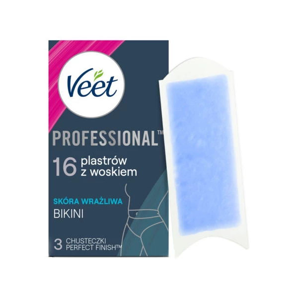 Veet Professional - plastry z woskiem do depilacji bikini, dla skóry wrażliwej, 16 szt.