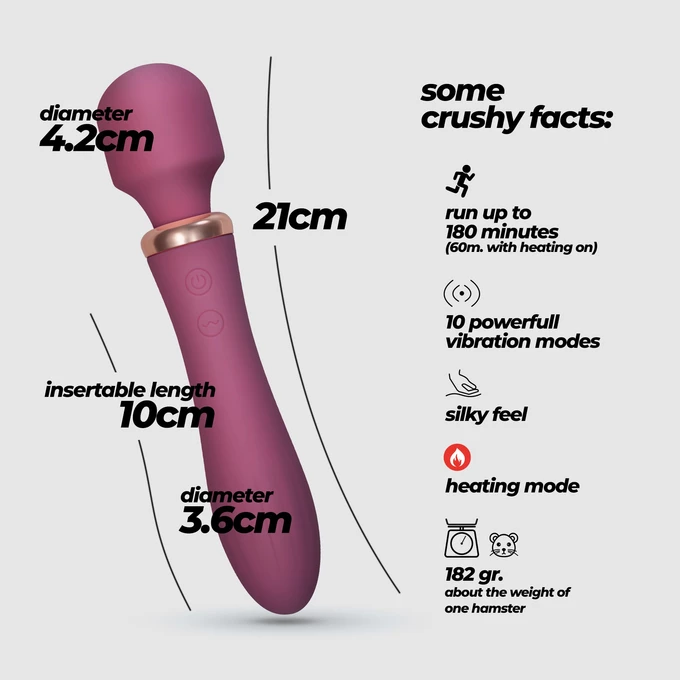 Crushious Dual Massage Wand Jinx - Podwójny wibrator typu wand, z funkcją podgrzewania, Bordowy