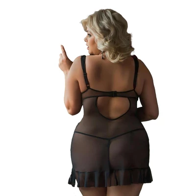 Softline Bianca - Koszulka koronkowa plus size, czarna