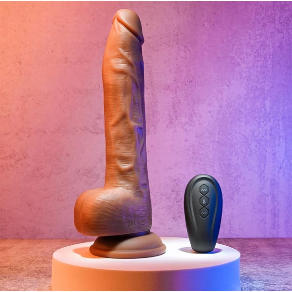 Evolved Thrust In Me 9.25 Inch Dark - Dildo wibrujące z funkcją pchania, sterowany pilotem