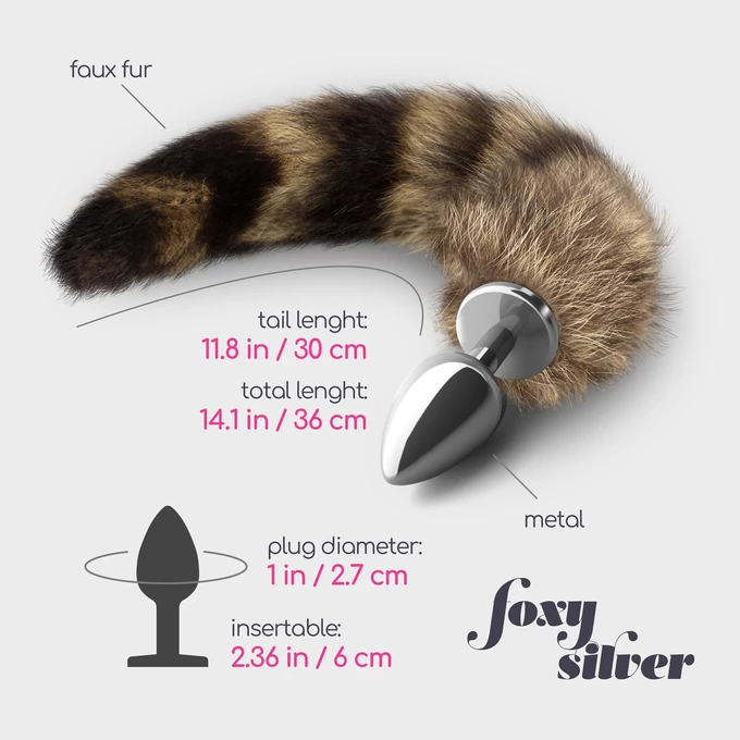 Crushious Foxy silver - Korek analny z ogonem, srebrny