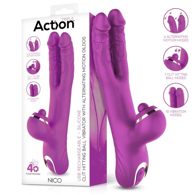 Action Nico Vibe - Wibrator podwójnym trzonem i masażerem łechtaczki