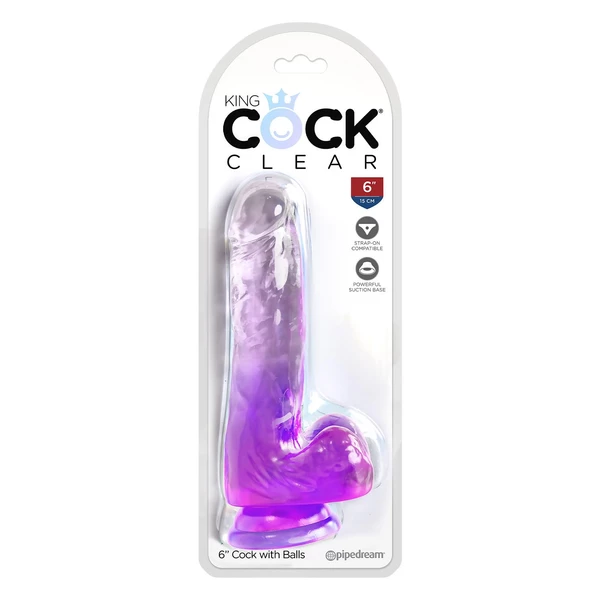King Cock 6 Inch Cock With Balls - Dildo klasyczne z przyssawką, fioletowe