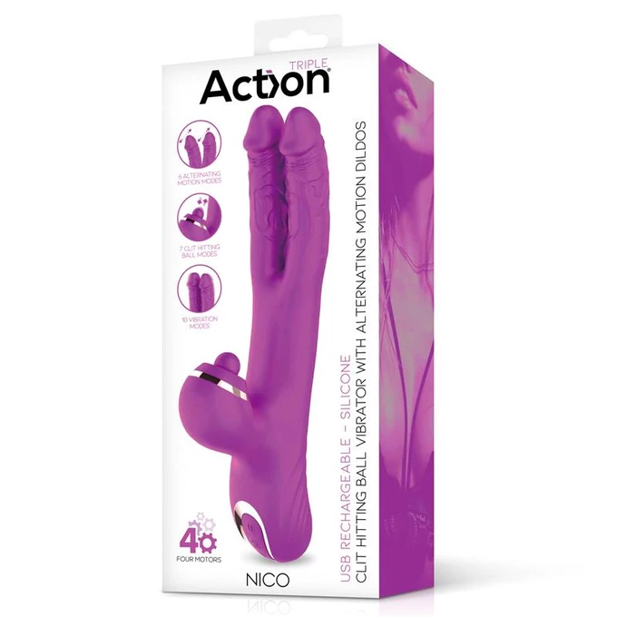 Action Nico Vibe - Wibrator podwójnym trzonem i masażerem łechtaczki