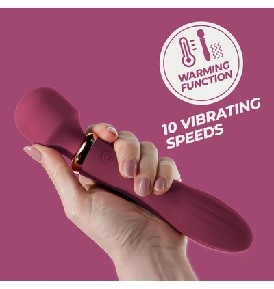 Crushious Dual Massage Wand Jinx - Podwójny wibrator typu wand, z funkcją podgrzewania, Bordowy