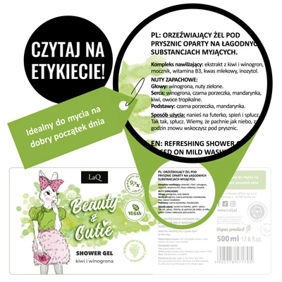 Laq &quot;Beauty &amp; Cutie&quot; - Żel pod prysznic o zapachu Kiwi i winogron, 100 ml