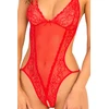 Rene Rofe Crotchless Lace &amp; Mesh Teddy - Koronkowe body z otwartym krokiem, czerwone