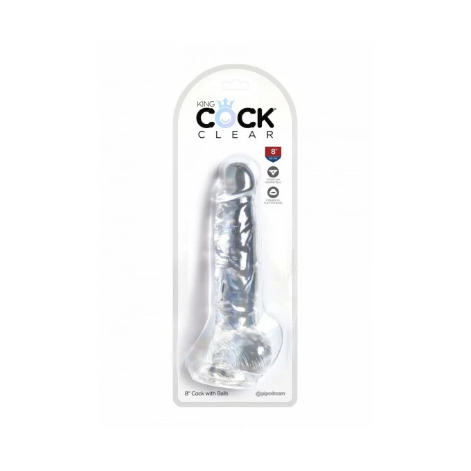 King Cock 8 Inch Cock with Balls Transparant - dildo