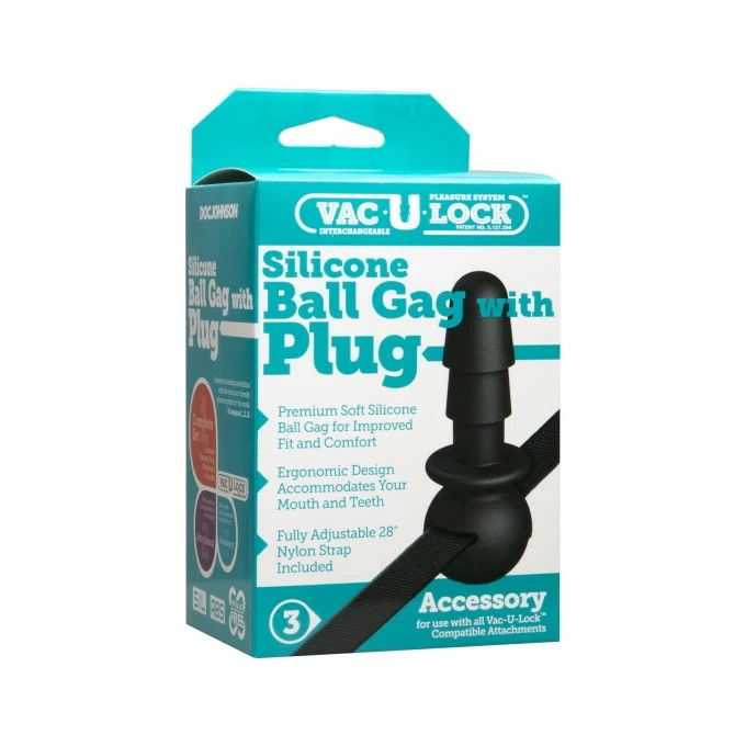 Vac-U-Lock Silicone Ball Gag with Plug - knebel z uchwytem na dildo