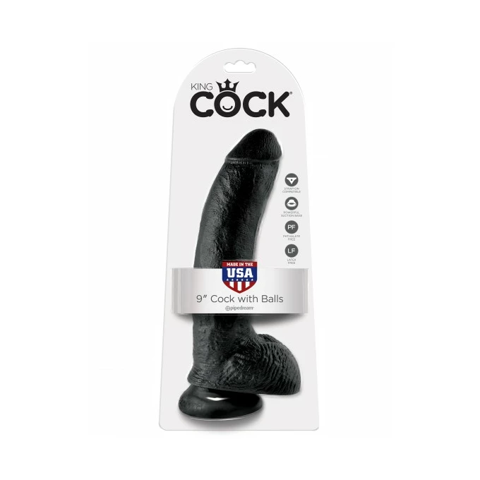King Cock 9&quot; Cock with Balls Black - dildo