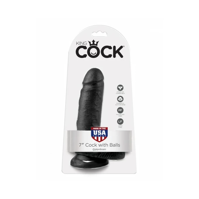 King Cock 7&quot; Cock with Balls Black - dildo