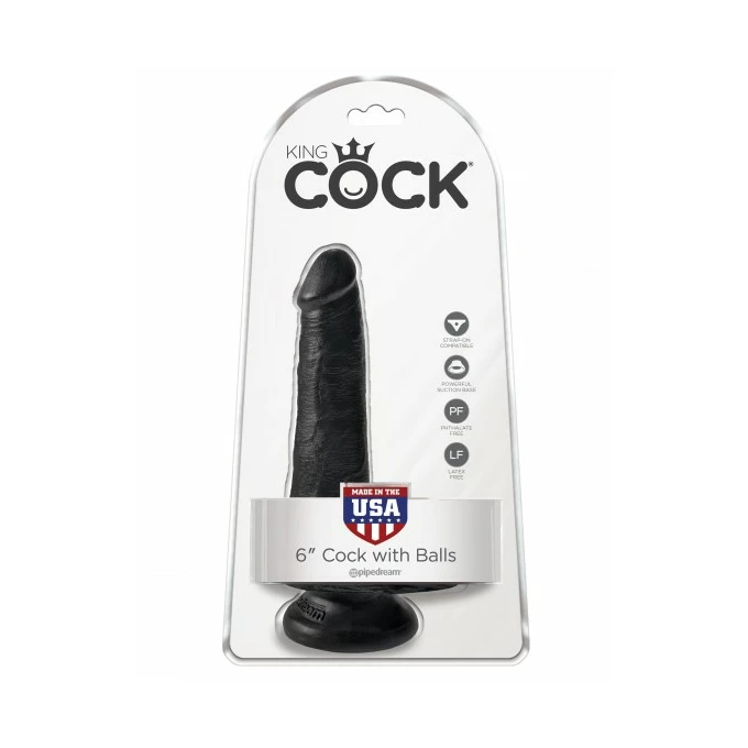 King Cock 6&quot; Cock with Balls Black - dildo