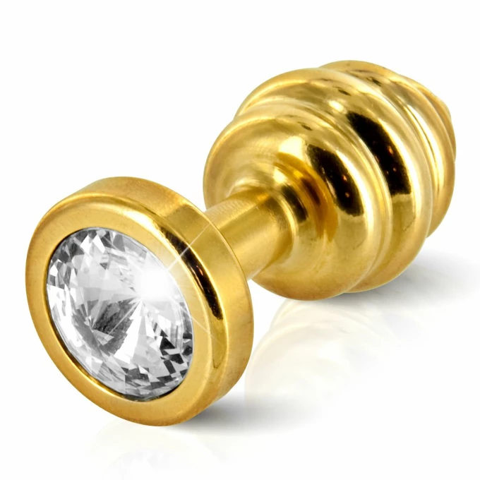 Diogol Ano Butt Plug Ribbed Gold Plated 35 mm - zdobiony korek analny, Złoty
