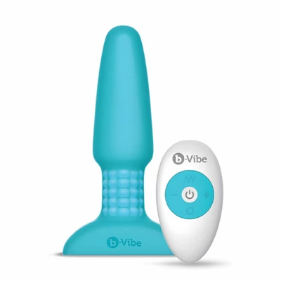 B-vibe Rimming Remote Control Plug-wibrujący korek analny, niebieski