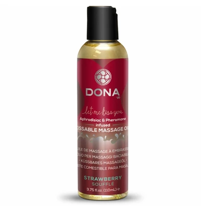Dona Kissable Massage Oil Strawberry Souffle 110ml - Jadalny olejek do masażu , truskawowy