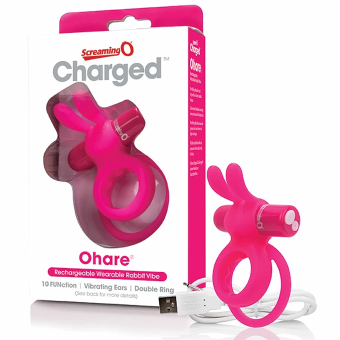 The Screaming O Charged Ohare Rabbit Vibe Pink - Wibrujący pierścień erekcyjny, Różowy