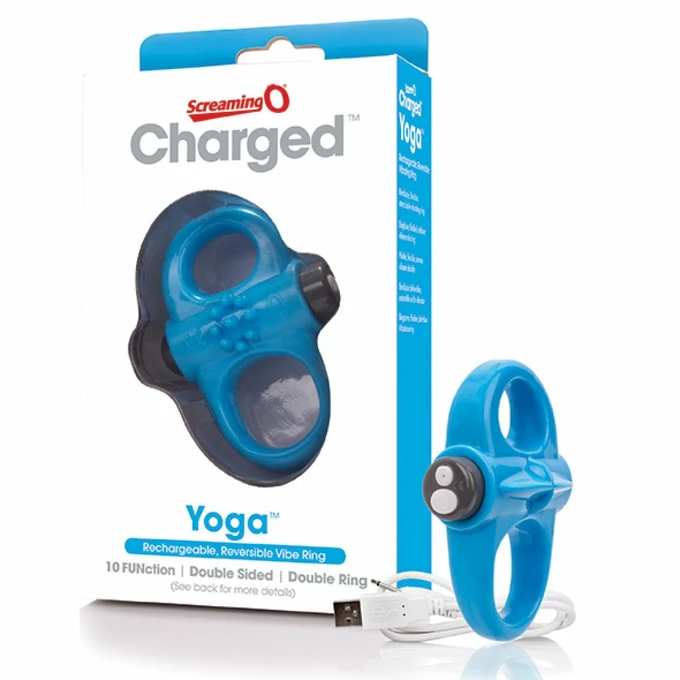 The Screaming O Charged Yoga Vibe Ring Blue - Wibrujący pierścień erekcyjny, Niebieski
