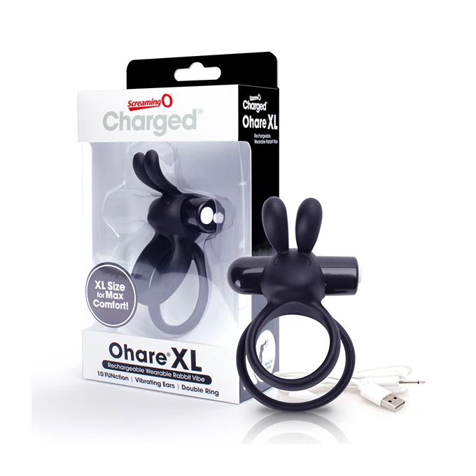 The Screaming O Charged Ohare XL Rabbit Vibe Black - Wibrujący pierścień erekcyjny, Czarny