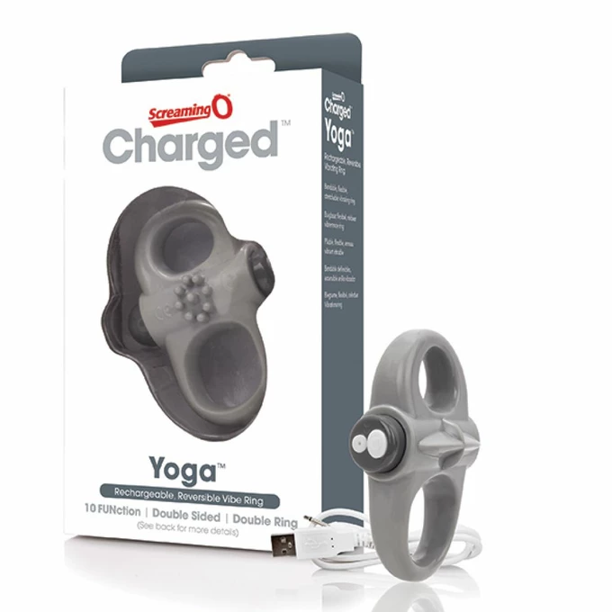 The Screaming O Charged Yoga Vibe Ring Grey - Wibrujący pierścień erekcyjny, Szary