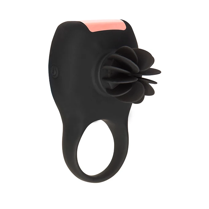 Tokyo Design Glamfit Rotating Pleasure Ring Black - wibrujący pierścień erekcyjny z masażerem łechtaczki