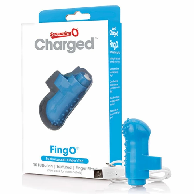 The Screaming O Charged FingO Finger Vibe Blue - Wibrator na palec , Niebieski
