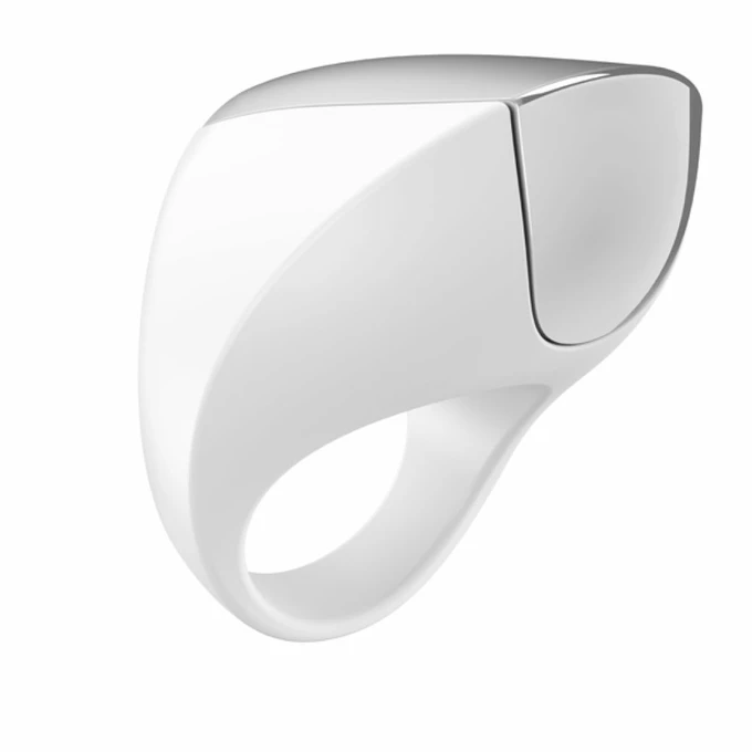 OvoA1 Rechargeable Ring White &amp; Chrome - Wibrujący pierścień erekcyjny, Biały
