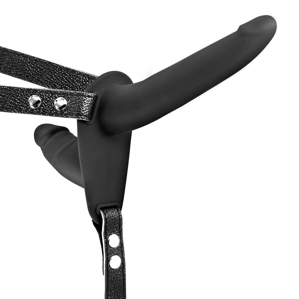 Fetish tentation Vibrating Strap-on With Double Dildo Black - wibrujące dildo strap on ▶️▶️ DYSKRETNIE ▶️ GWARANCJA ▶️ PRZESYŁKA 24h ▶️