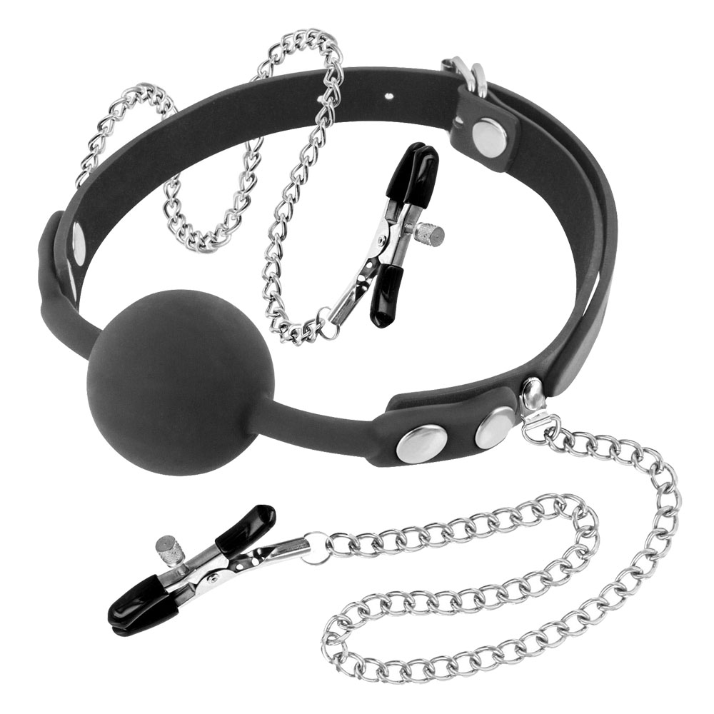 Fetish tentation Silicone Gag Ball With Nipple Clamps - Knebel z zaciskami na sutki ▶️▶️ DYSKRETNIE ▶️ GWARANCJA ▶️ PRZESYŁKA 24h ▶️