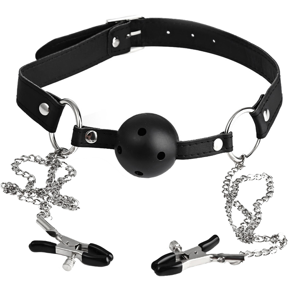 Fetish tentation Rigid Gag Ball With Nipple Clamps - Knebel z zaciskami na sutki ▶️▶️ DYSKRETNIE ▶️ GWARANCJA ▶️ PRZESYŁKA 24h ▶️