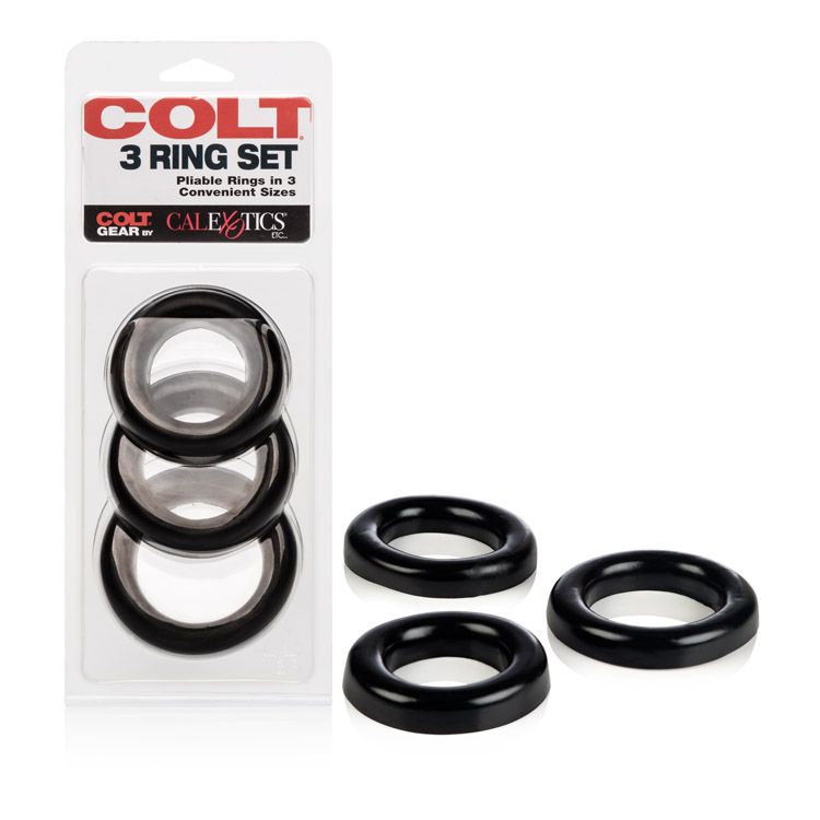 Colt 3 Ring Set Black-Zestaw elastycznych pierścieni erekcyjnych ▶️▶️ DYSKRETNIE ▶️ GWARANCJA ▶️ PRZESYŁKA 24h ▶️