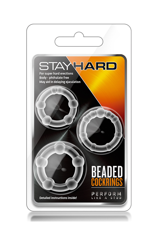 Blush Stay Hard Beaded Cockrings Clear - Zestaw 3 elastycznych pierścieni erekcyjnych ▶️▶️ DYSKRETNIE ▶️ GWARANCJA ▶️ PRZESYŁKA 24h ▶️