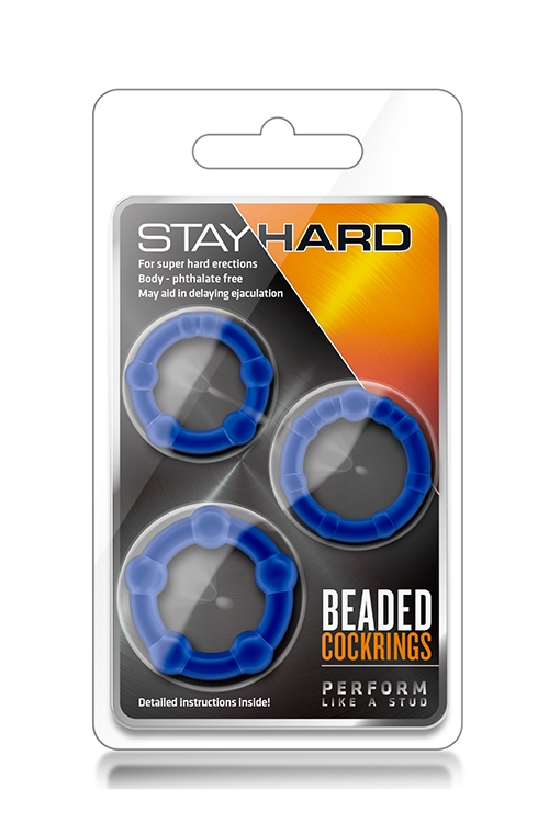 Blush Stay Hard Beaded Cockrings Blue - Zestaw 3 elastycznych pierścieni erekcyjnych ▶️▶️ DYSKRETNIE ▶️ GWARANCJA ▶️ PRZESYŁKA 24h ▶️