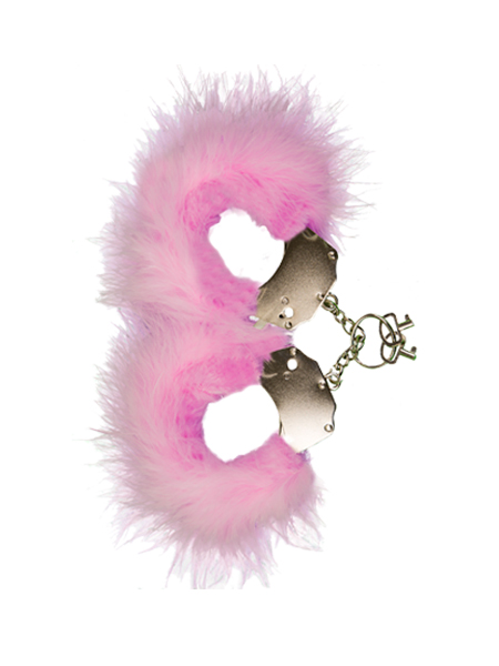 Cnex Metallic Handcuffs,Feather Cov Pink - Kajdanki z futerkiem, różowe ▶️▶️ DYSKRETNIE ▶️ GWARANCJA ▶️ PRZESYŁKA 24h ▶️