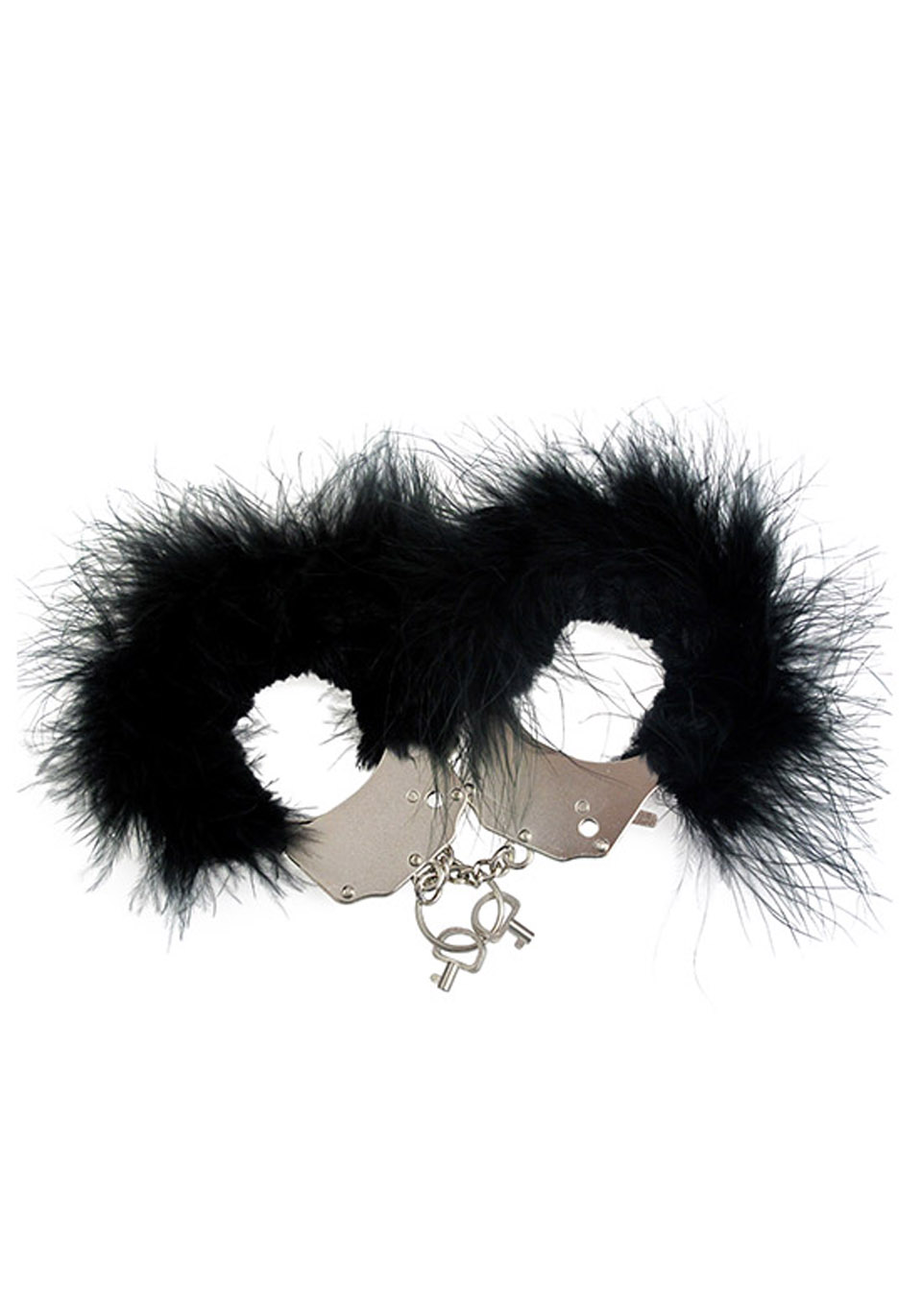 Cnex Metallic Handcuffs,Feather Cov Black - Kajdanki z futerkiem, czarne ▶️▶️ DYSKRETNIE ▶️ GWARANCJA ▶️ PRZESYŁKA 24h ▶️