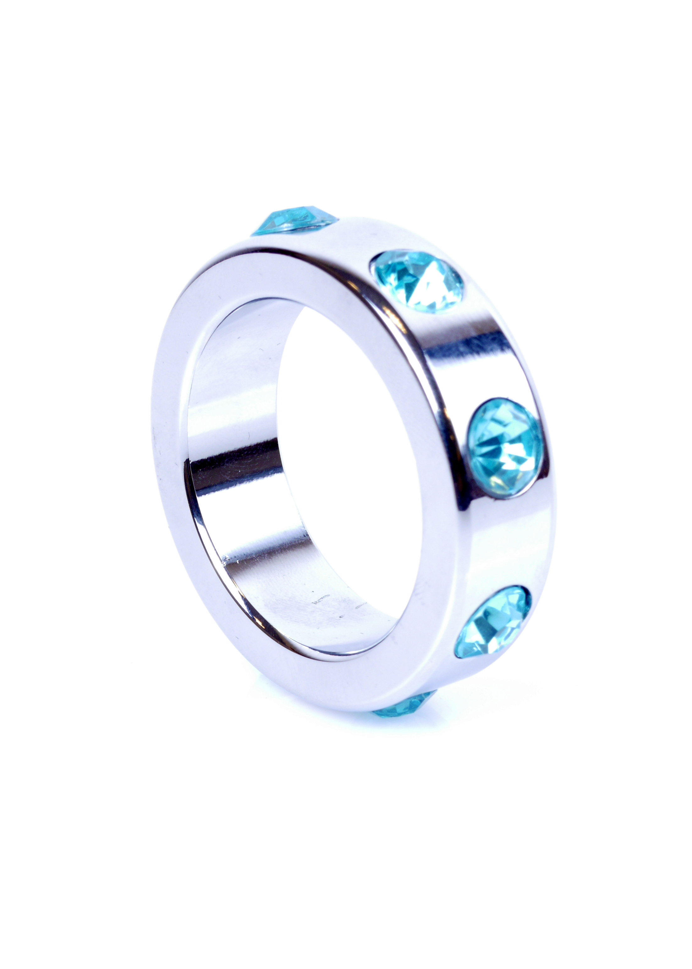 Boss Series Metal Cock Ring With Light Blue Diamonds Medium - metalowy pierścień erekcyjny, zdobiony