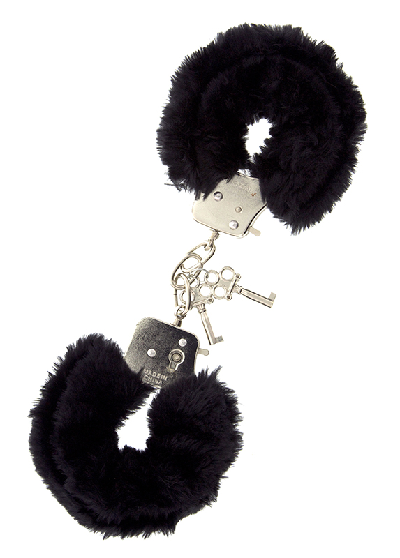 Dream Toys Metal Handcuff With Plush Black - Kajdanki z futerkiem, czarne ▶️▶️ DYSKRETNIE ▶️ GWARANCJA ▶️ PRZESYŁKA 24h ▶️