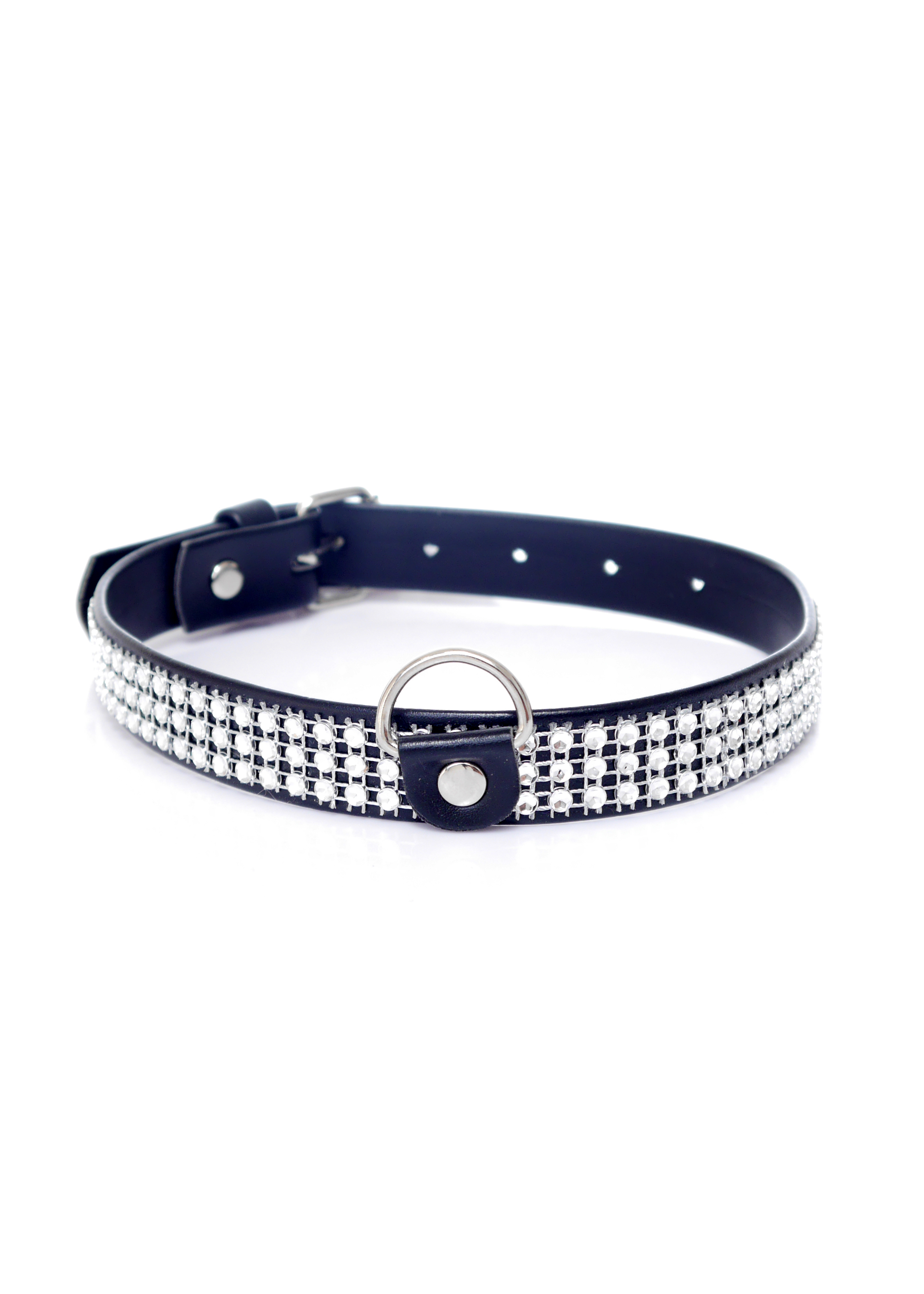 Fetish Fantasy Collar With Crystals 2 Cm Silver - Obroża na szyję srebrno-czarna ▶️▶️ DYSKRETNIE ▶️ GWARANCJA ▶️ PRZESYŁKA 24h ▶️