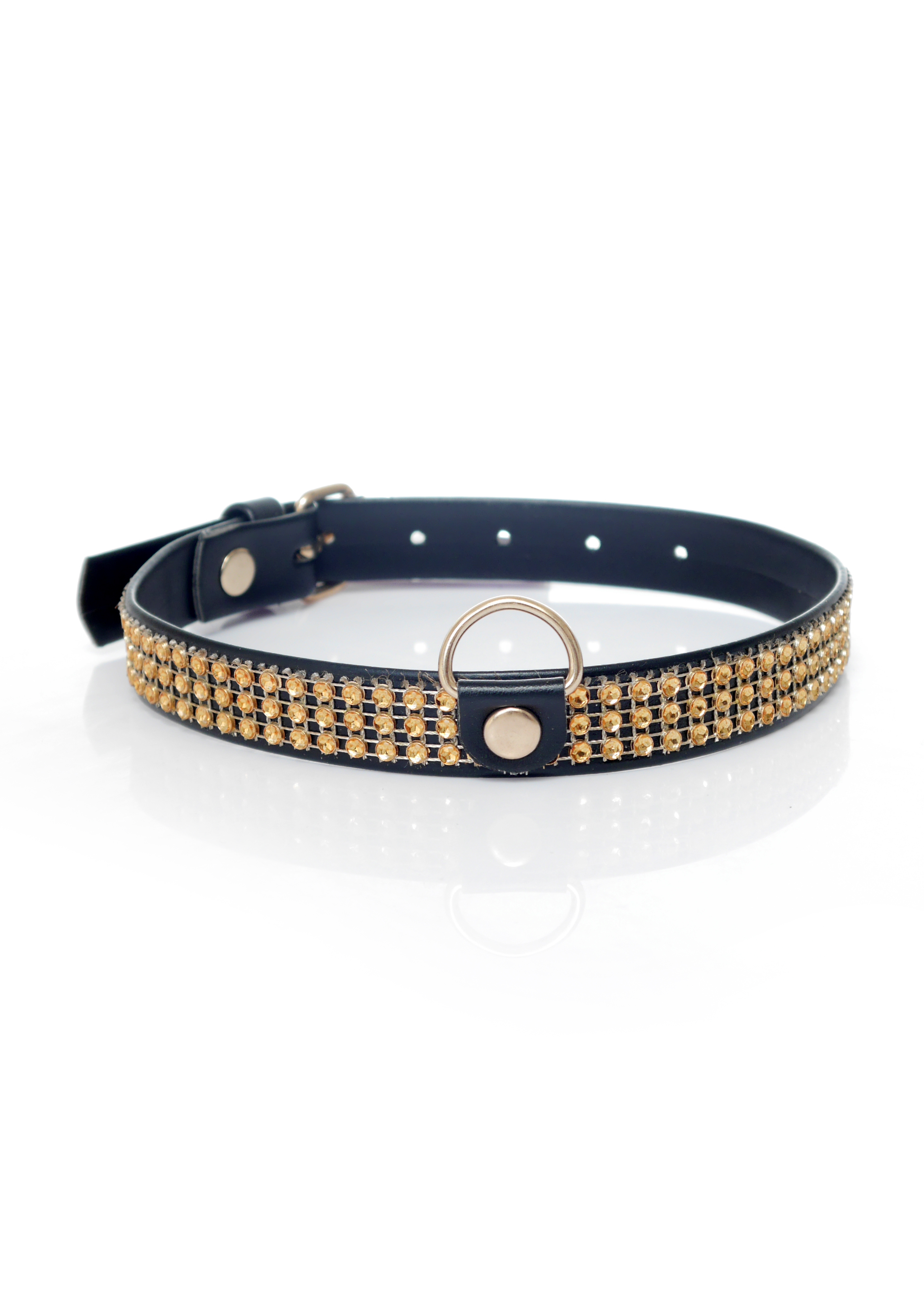 Fetish Fantasy Collar With Crystals 2 Cm Gold - Obroża na szyję złoto-czarna ▶️▶️ DYSKRETNIE ▶️ GWARANCJA ▶️ PRZESYŁKA 24h ▶️