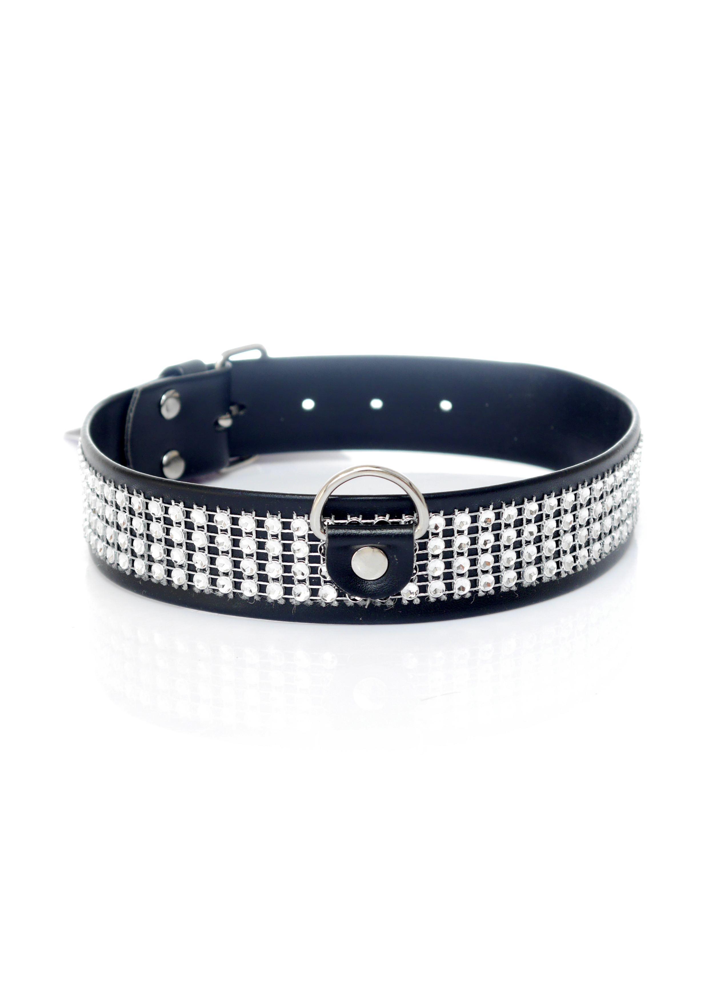 Fetish Fantasy Collar With Crystals 3 Cm Silver - Obroża na szyję srebrno-czarna ▶️▶️ DYSKRETNIE ▶️ GWARANCJA ▶️ PRZESYŁKA 24h ▶️