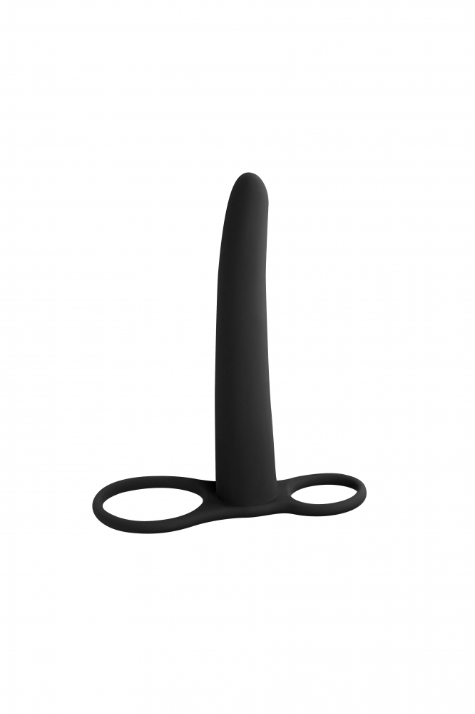 Lola Toys Pure Passion Gimlet Double Penetration Nozzle Black - Podwójny pierścień na penisa z dildem