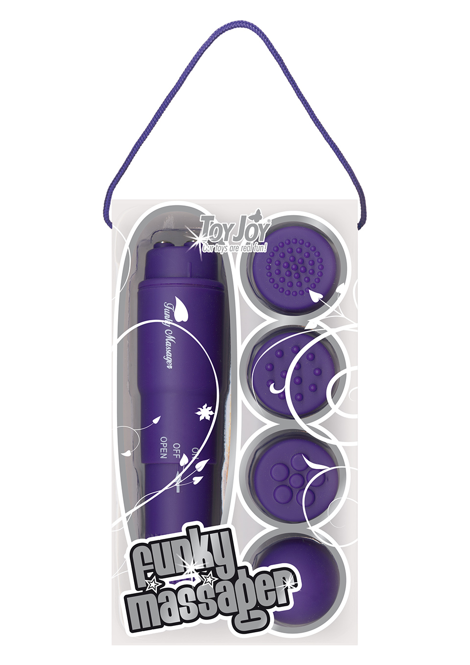 ToyJoy Funky Massager Purple - Wibrator łechtaczkowy z różnymi końcówkami, fioletowy ▶️▶️ DYSKRETNIE ▶️ GWARANCJA ▶️ PRZESYŁKA 24h ▶️