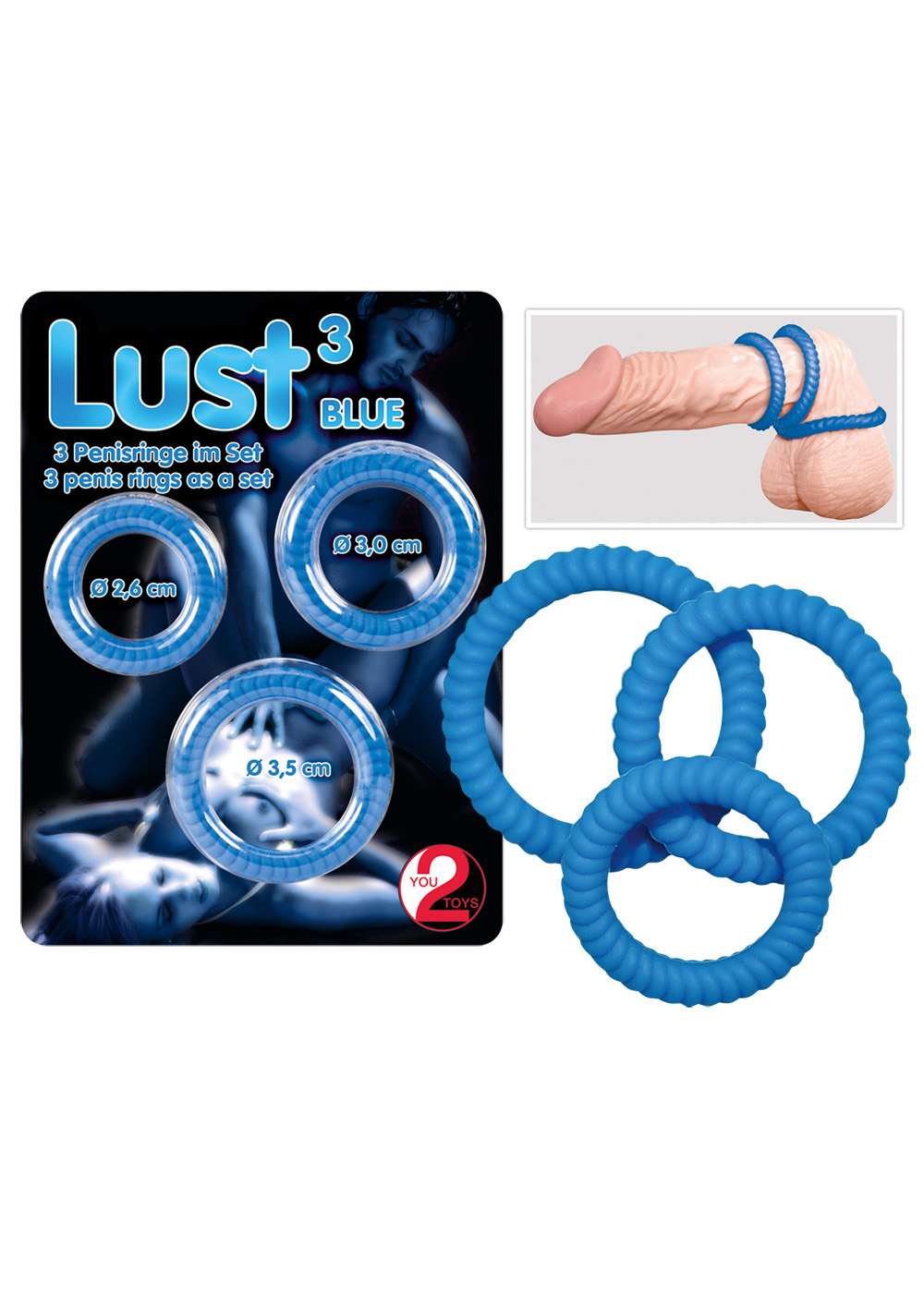 You2Toys Lust 3 Blue - Zestaw elastycznych pierścieni erekcyjnych, niebieskie ▶️▶️ DYSKRETNIE ▶️ GWARANCJA ▶️ PRZESYŁKA 24h ▶️