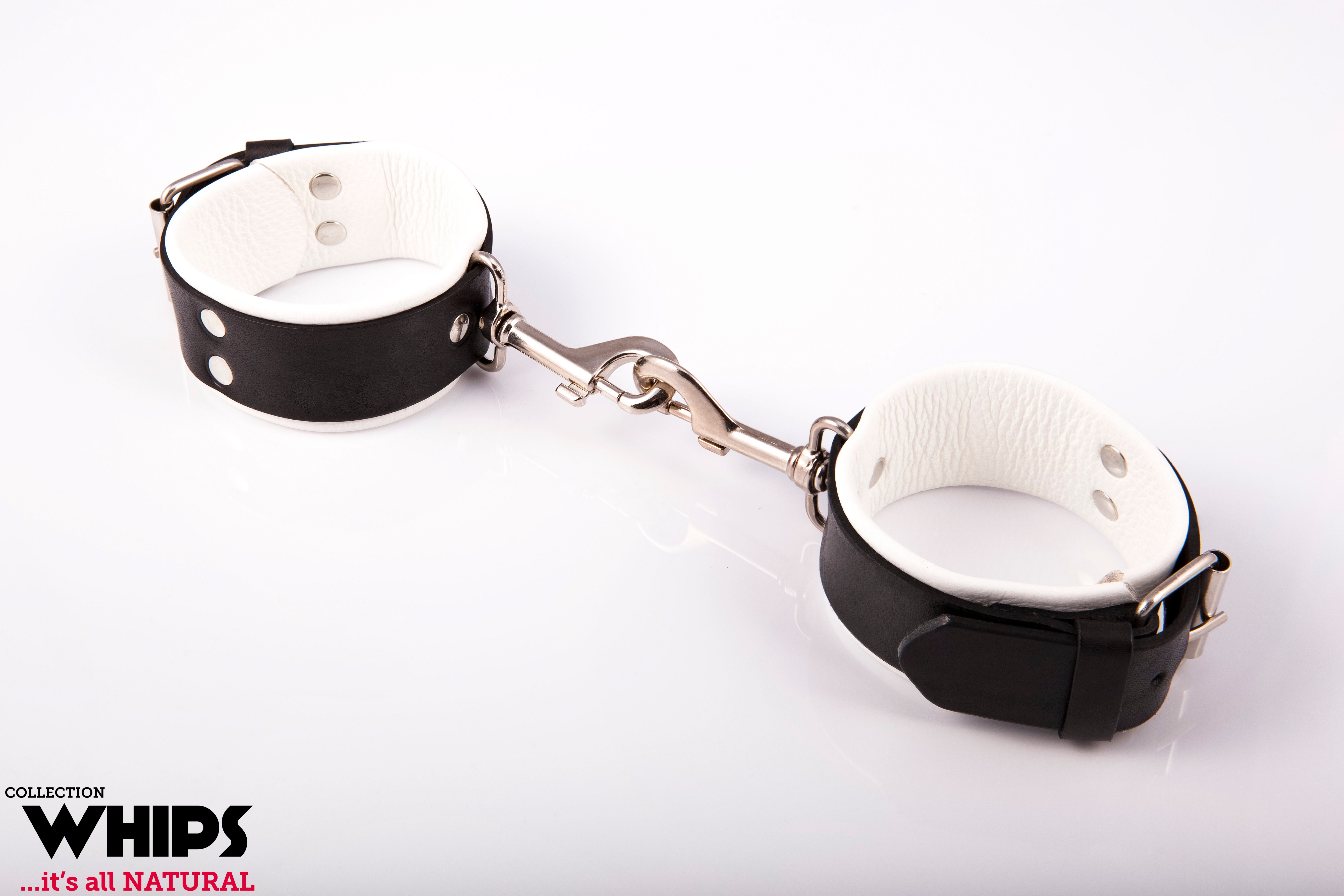 Whips Collection - Kajdanki Męskie, Z Karabińczykami, Białe ▶️▶️ DYSKRETNIE ▶️ GWARANCJA ▶️ PRZESYŁKA 24h ▶️